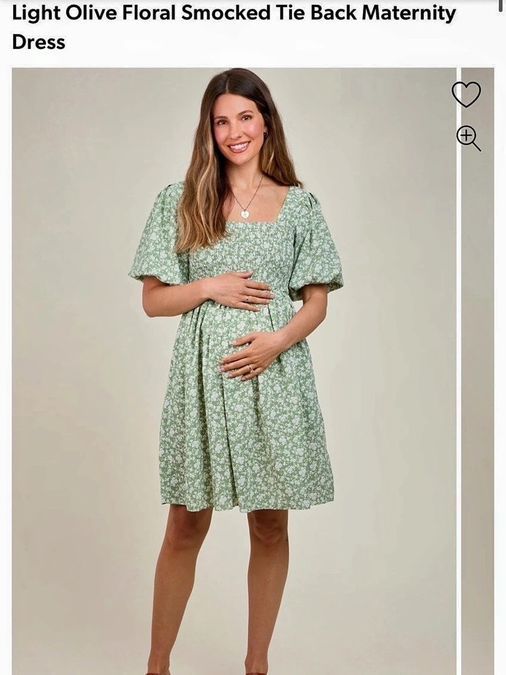 PinkBlush Light Olive Floral Smocked Tie Back Maternity Dress